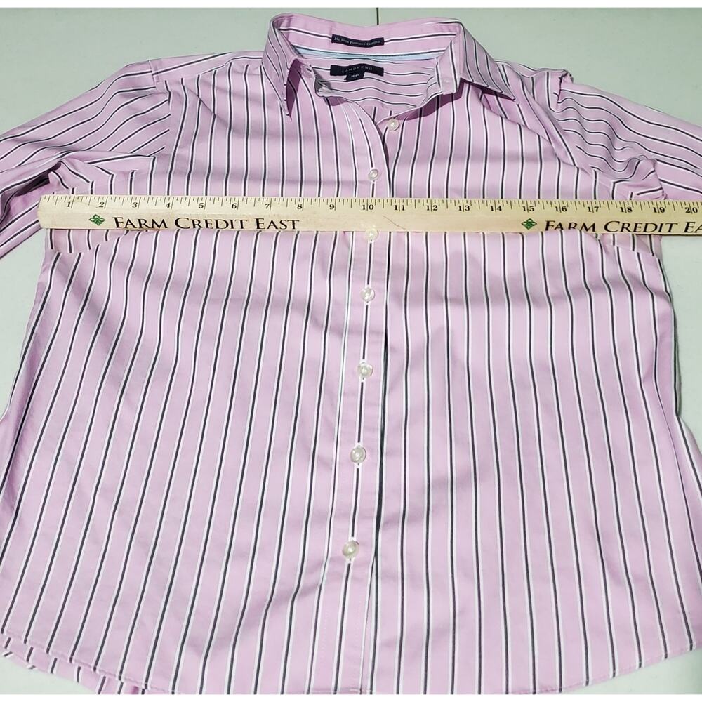 Lands End Women's Pink Striped Long Sleeve Button Up Shirt Size 10P Preppy Work - Picture 3 of 7